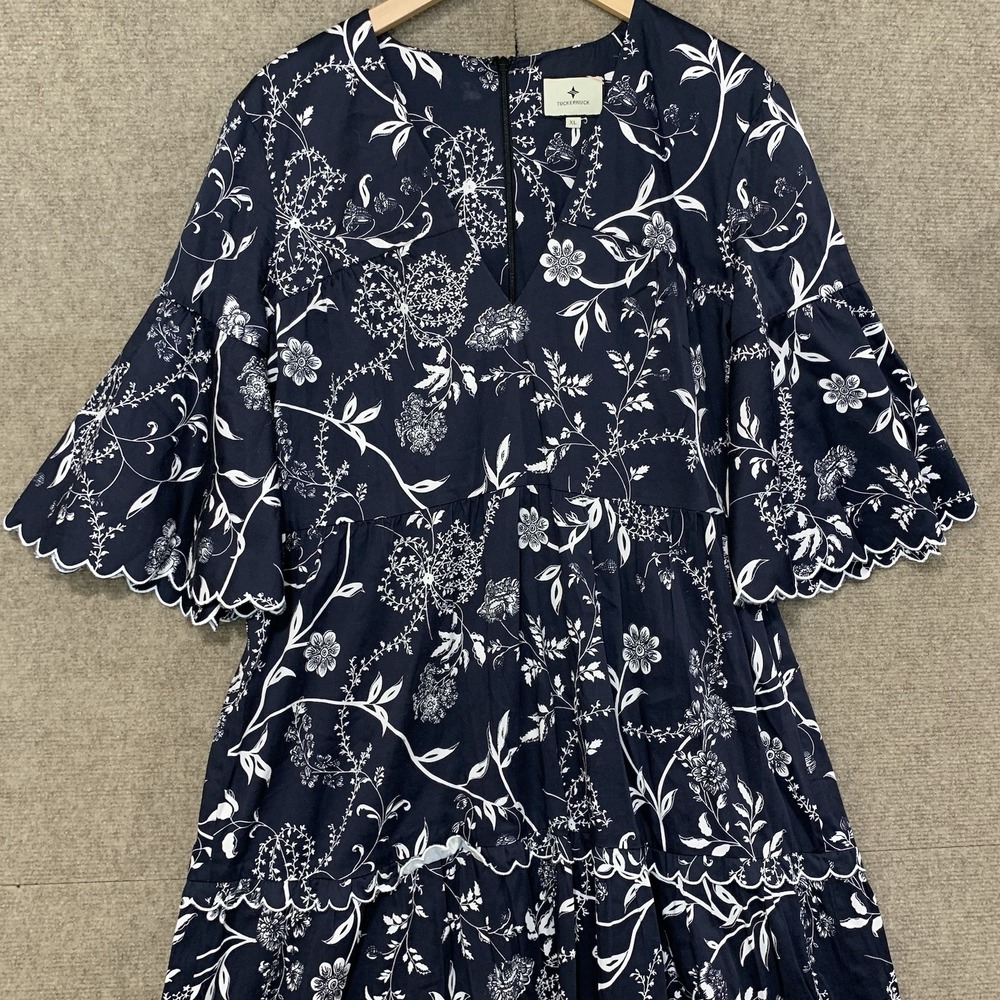 Tuckernuck Women Navy White Floral Print Maxi Dress XL Cottagecore Prairie Smock